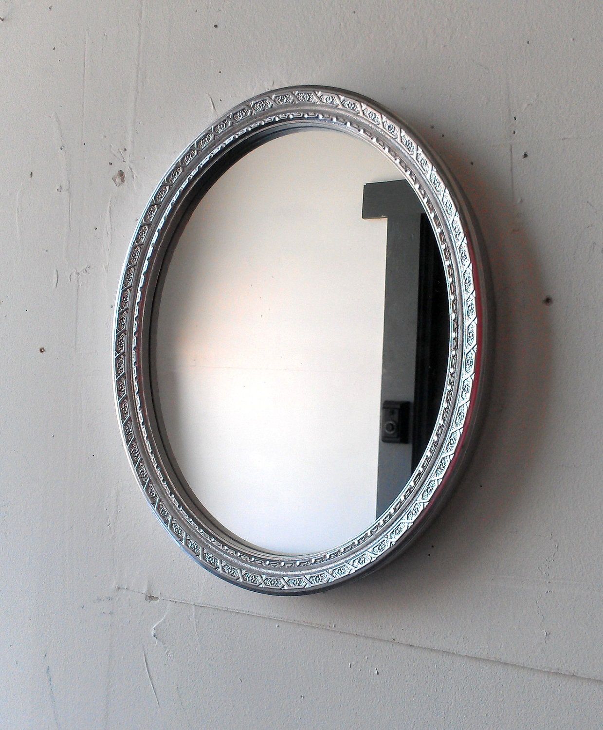 Silver Wall Mirror In Vintage Oval 1310 Inches With Regard To Metallic Silver Framed Wall Mirrors (View 2 of 15)