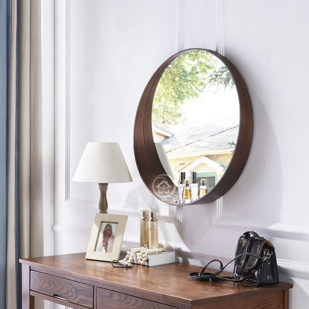 Simple Round Wall Mirror Glass Console Makeup Vanity Mirror Wall Inside Round Bathroom Wall Mirrors (View 12 of 15)