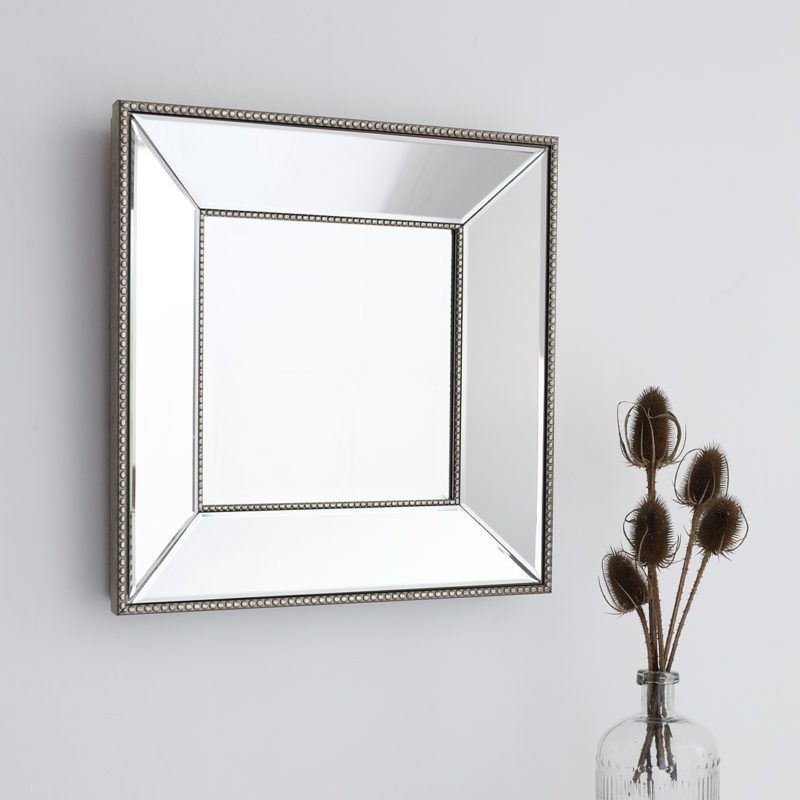 Small Beaded Square Wall Mirror – Primrose & Plum With Squared Corner Rectangular Wall Mirrors (View 4 of 15)
