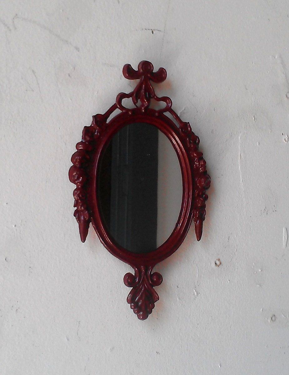 Small Oval Framed Mirror In Deep Red Merlot Wall Collage Inside Glossy Red Wall Mirrors (View 3 of 15)