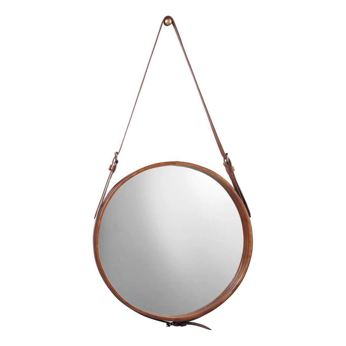 Small Round Mirror In Brown Leather — France & Son Pertaining To Brown Leather Round Wall Mirrors (View 8 of 15)