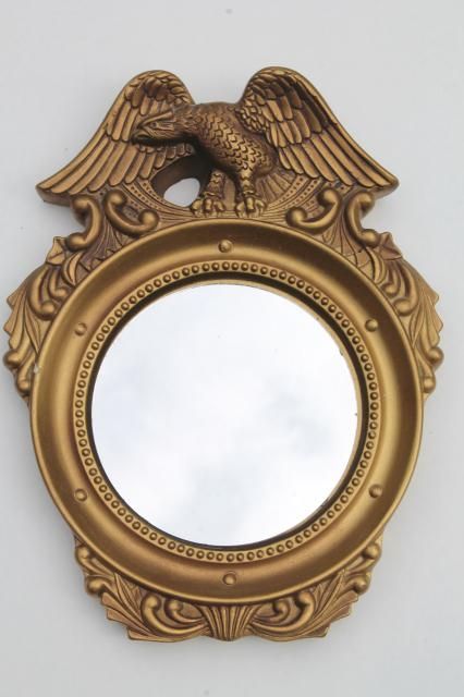 Small Round Mirror In Gold Plaster Federal Eagle Frame, Vintage Throughout Antique Iron Round Wall Mirrors (View 5 of 15)