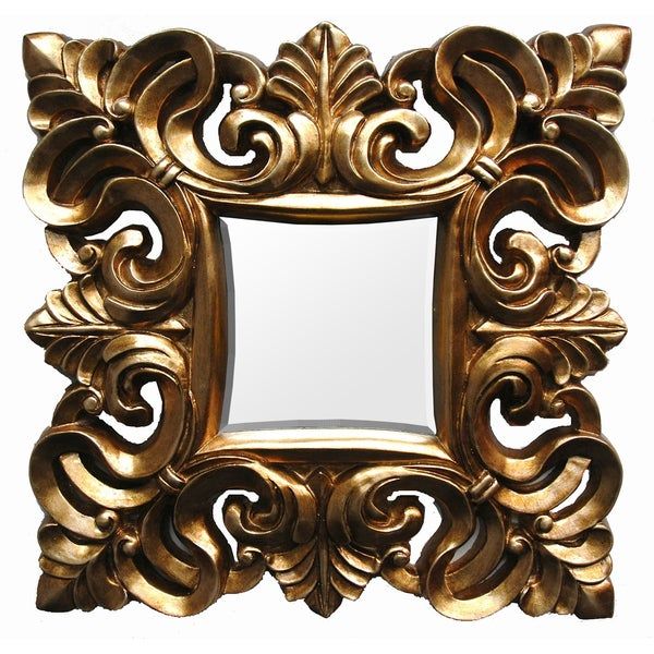 Square Contemporary Gold Finish Scroll Mirror – Free Shipping Today In Gold Square Oversized Wall Mirrors (View 12 of 15)