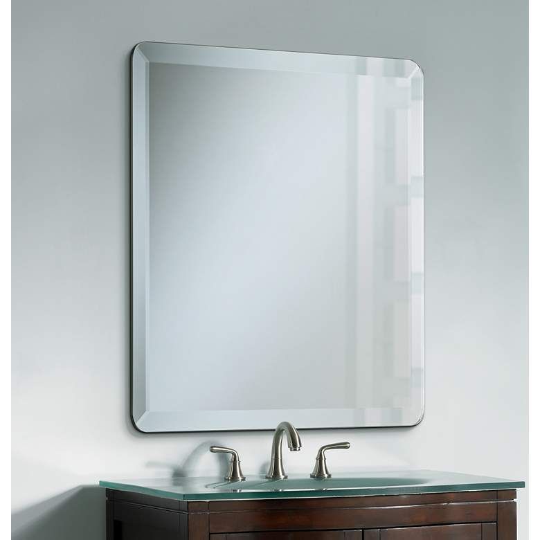 Square Frameless 30" Square Beveled Wall Mirror – #p1424 | Lamps Plus For Round Frameless Bathroom Wall Mirrors (View 13 of 15)