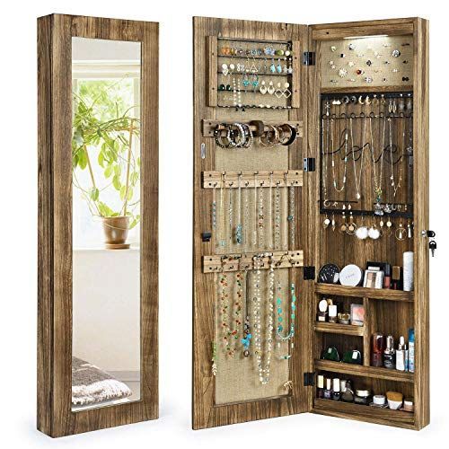 Sriwatana Jewelry Armoire Cabinet, Solid Wood Jewelry Organizer With In Hallas Wall Organizer Mirrors (View 10 of 15)