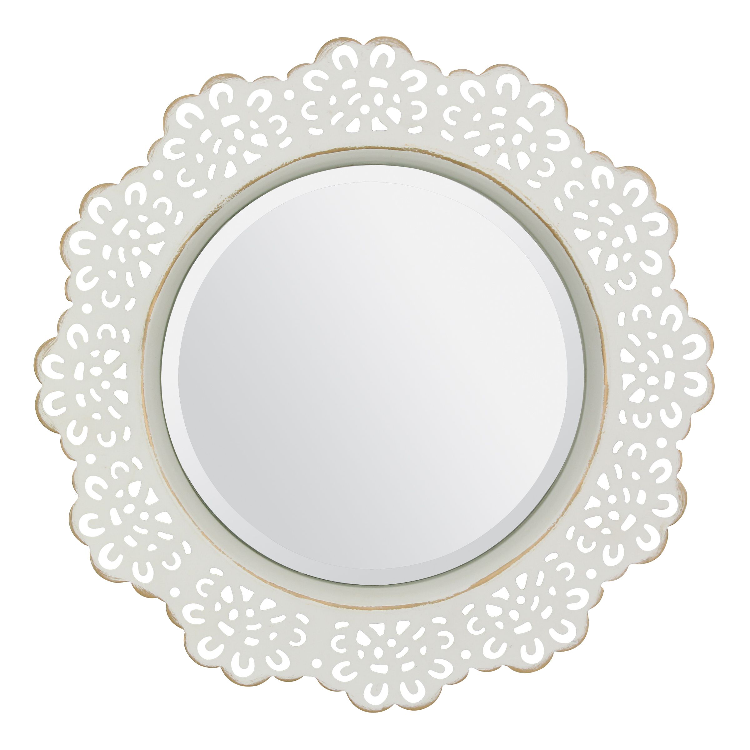 Stonebriar Decorative Round Metal Lace Wall Mirror, White With Gold Pertaining To Stitch White Round Wall Mirrors (View 5 of 15)