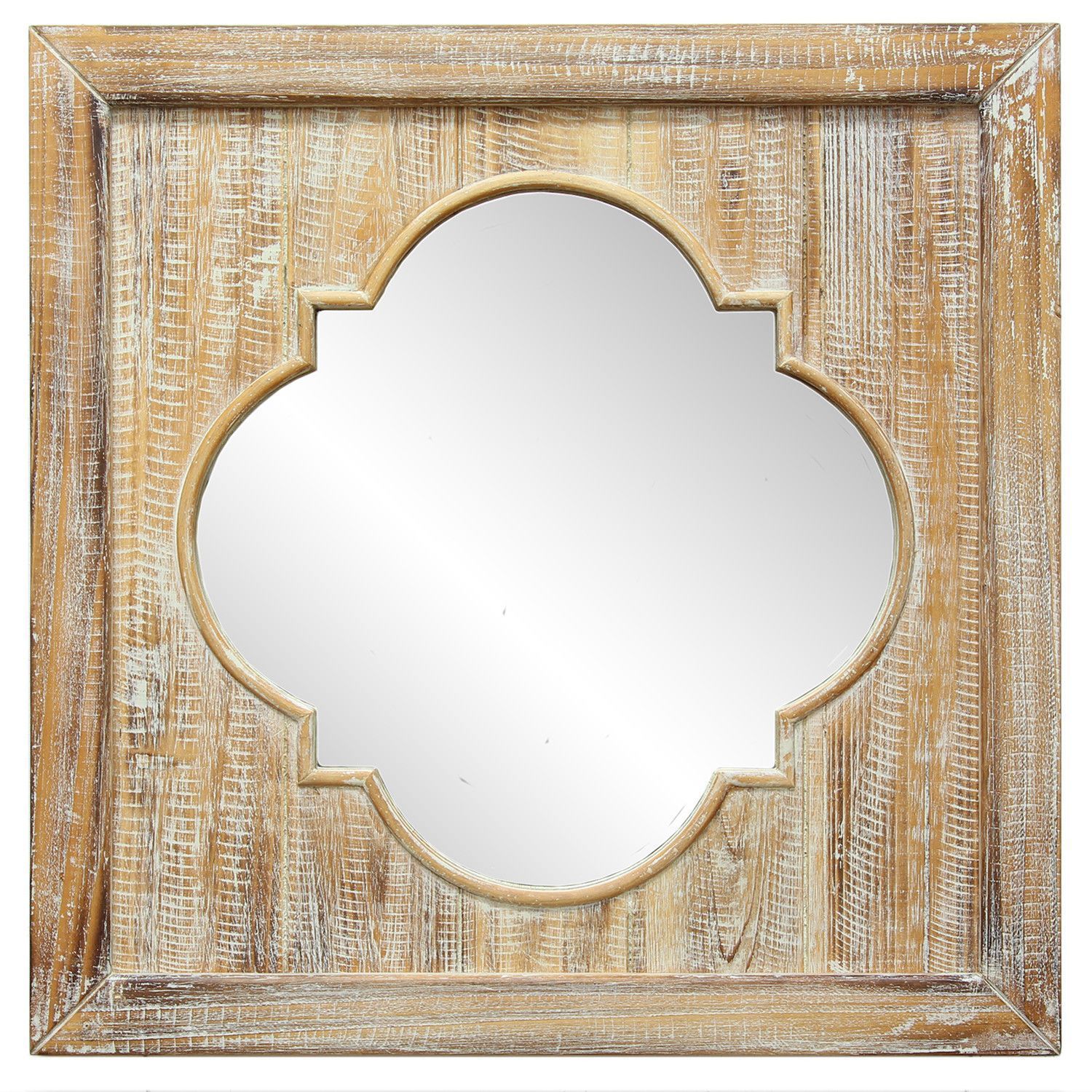 Stratton Home Decor Distressed Wood Quatrefoil Wall Mirror | Wood Wall With Regard To Quatrefoil Wall Mirrors (View 7 of 15)