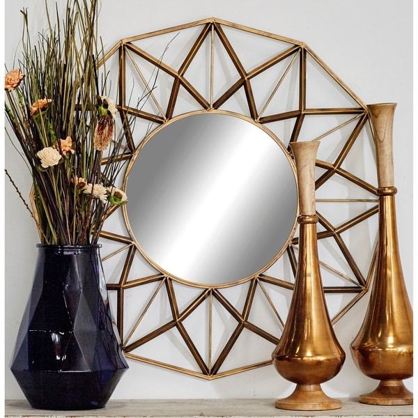 Strick & Bolton Buri Round Geometric Wall Mirror – Gold Gold N/a | Ebay With Geometric Wall Mirrors (View 13 of 15)