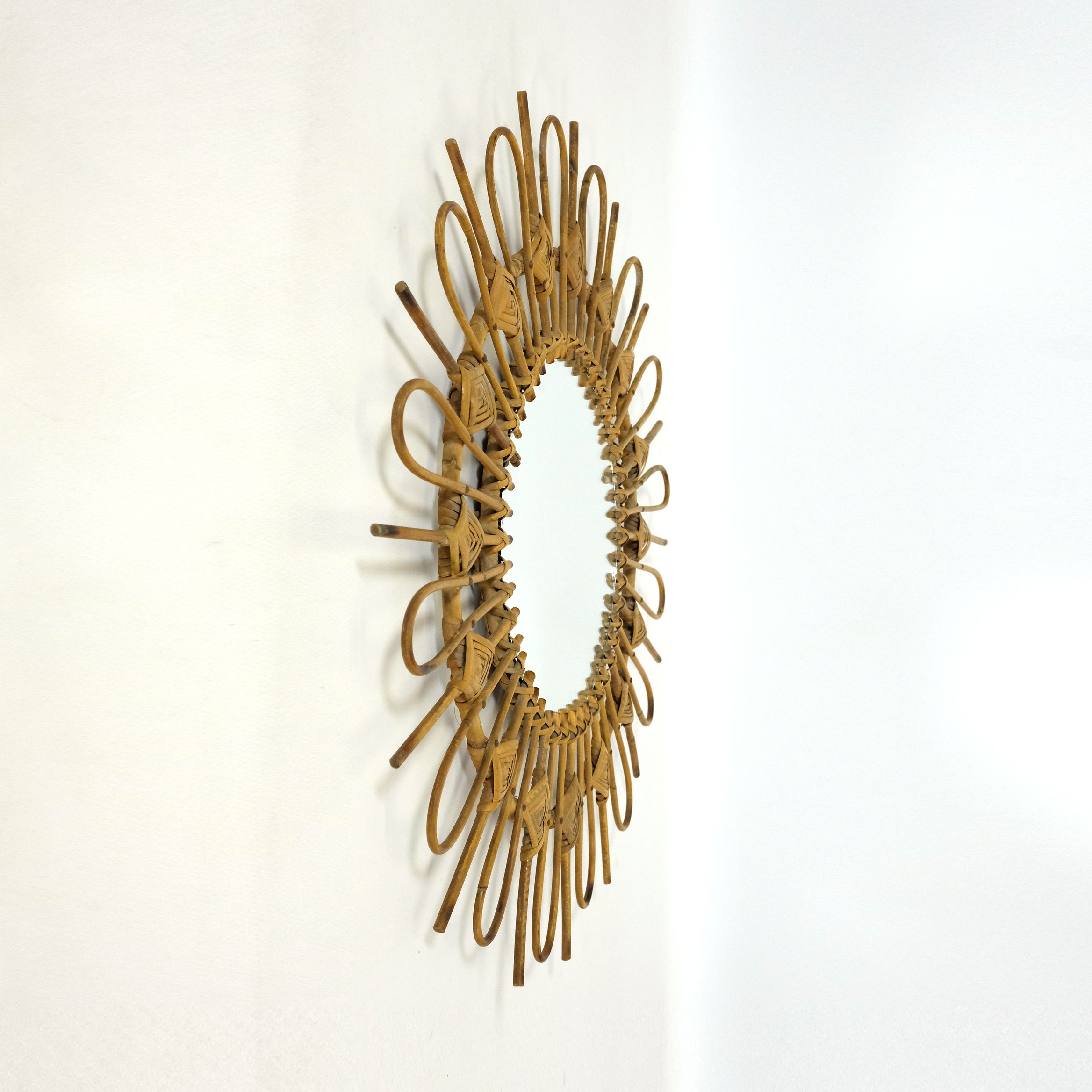 Sun Shaped Rattan Mirror, France, 1960's (View 8 of 15)