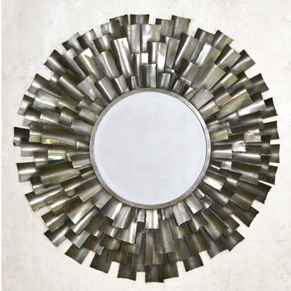 Sunburst Silver Grey Metal Wall Mirror | Fizzy Fox Ripley Throughout Brass Sunburst Wall Mirrors (View 4 of 15)