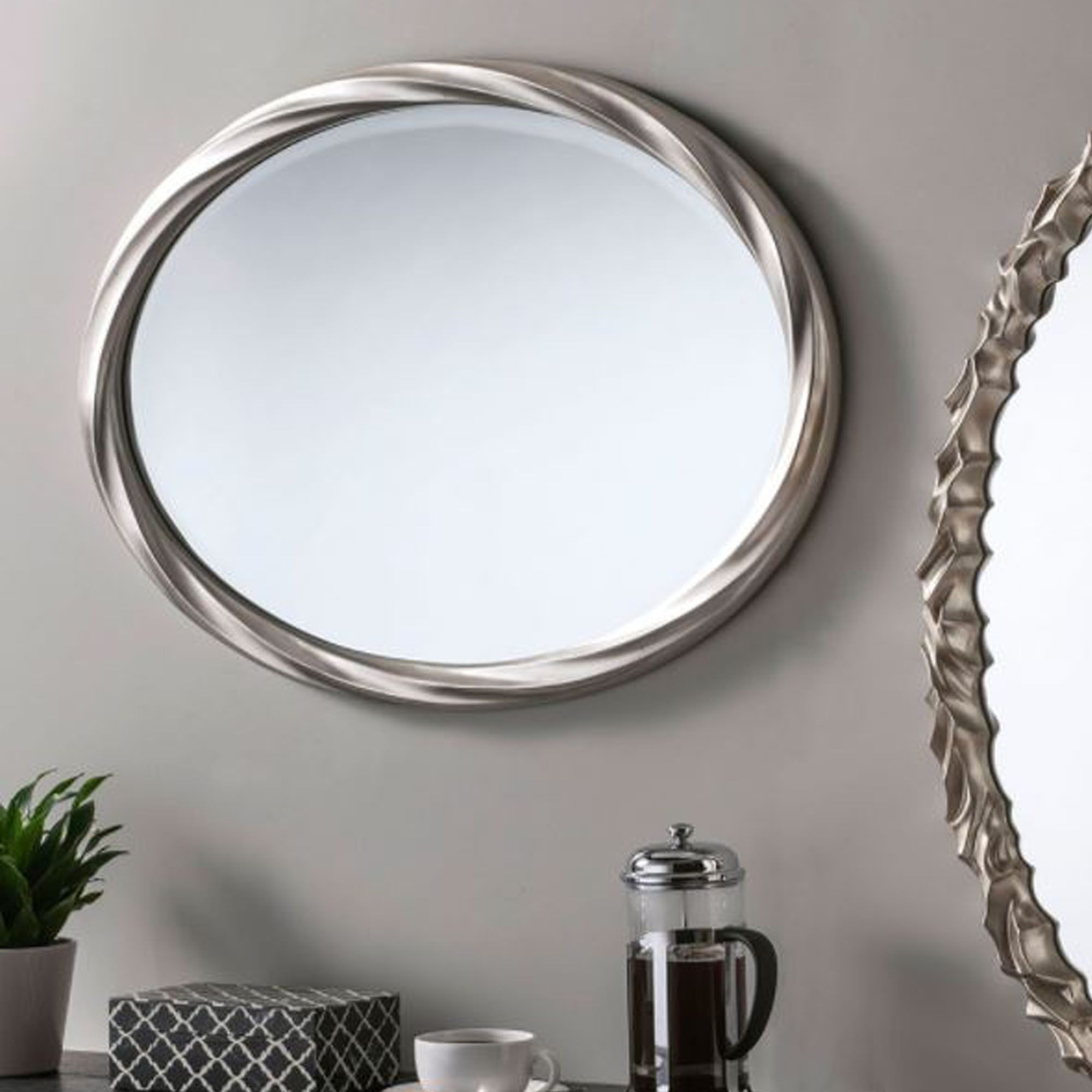 Swirl Silver Oval Wall Mirror | Contemporary Mirror | Homesdirect365 With Regard To Oval Metallic Accent Mirrors (View 14 of 15)