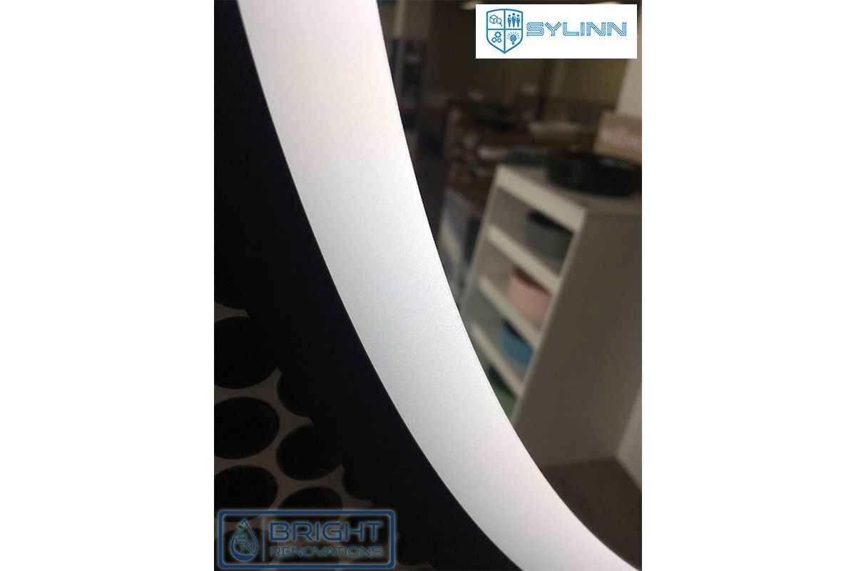 Sylinn Round Mirror With Matte Black Frame And Touch Control Led 700mm Regarding Matte Black Octagon Led Wall Mirrors (View 11 of 15)