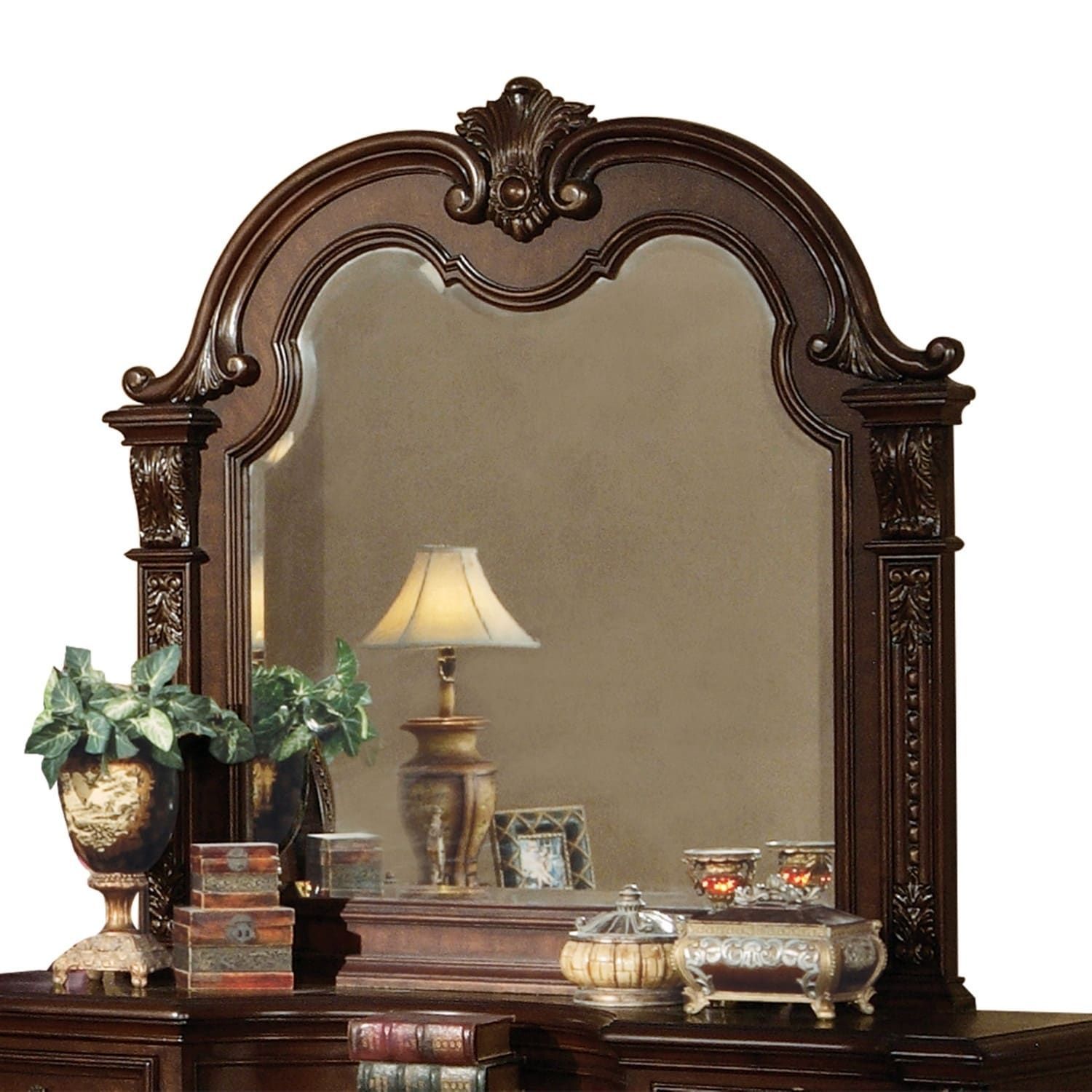 Traditional Style Wooden Frame Mirror, Cherry Brown – Oak Finish, Brown Pertaining To Traditional/coastal Accent Mirrors (View 7 of 15)