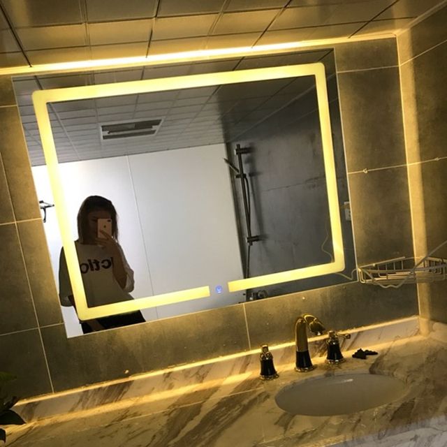 Transverse Warm Light Led Backlit Bathroom Mirror Square Wall Mount Pertaining To Edge Lit Square Led Wall Mirrors (View 10 of 15)