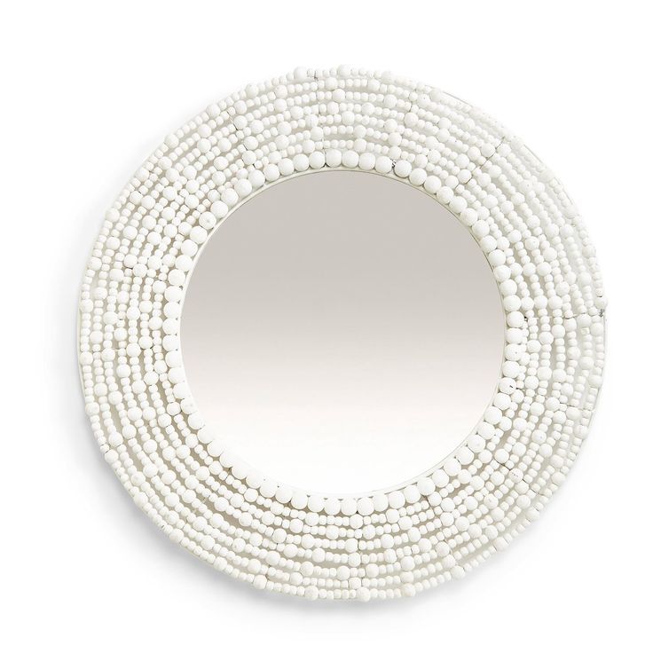 Two's Company – White Wooden Beads Wall Mirror | Beaded Mirror, Mirror Within Round Beaded Trim Wall Mirrors (View 10 of 15)