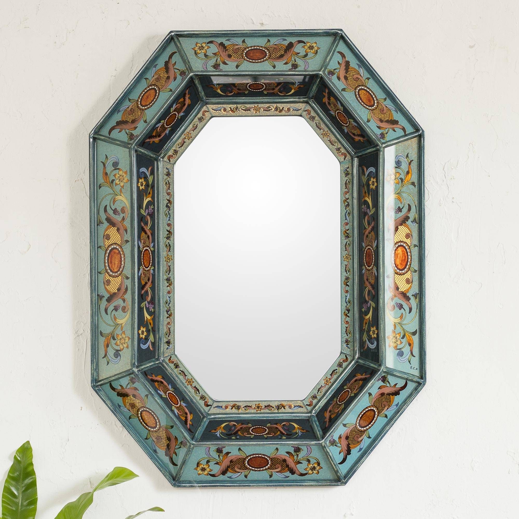 Unicef Market | Reverse Painted Glass Wall Mirror – Medallion Sea In Subtle Blues Art Glass Wall Mirrors (View 4 of 15)
