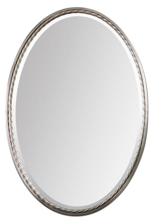 Uttermost 01115 Casalina Beveled 32 Inch Tall Brushed Nickel Oval Throughout Polished Nickel Oval Wall Mirrors (View 11 of 15)