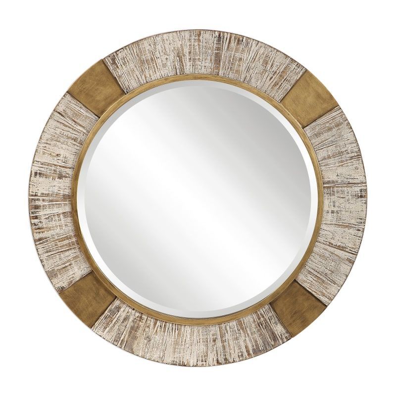 Uttermost 09478 Antiqued Metallic Gold Reuben 40" Diameter Wood Framed Inside Rounded Cut Edge Wall Mirrors (View 13 of 15)