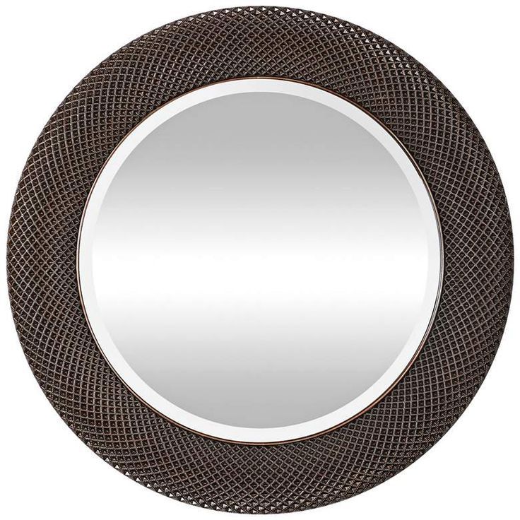 Uttermost Aziza Distressed Bronze 35" Round Wall Mirror – #58j72 Within Distressed Bronze Wall Mirrors (View 13 of 15)