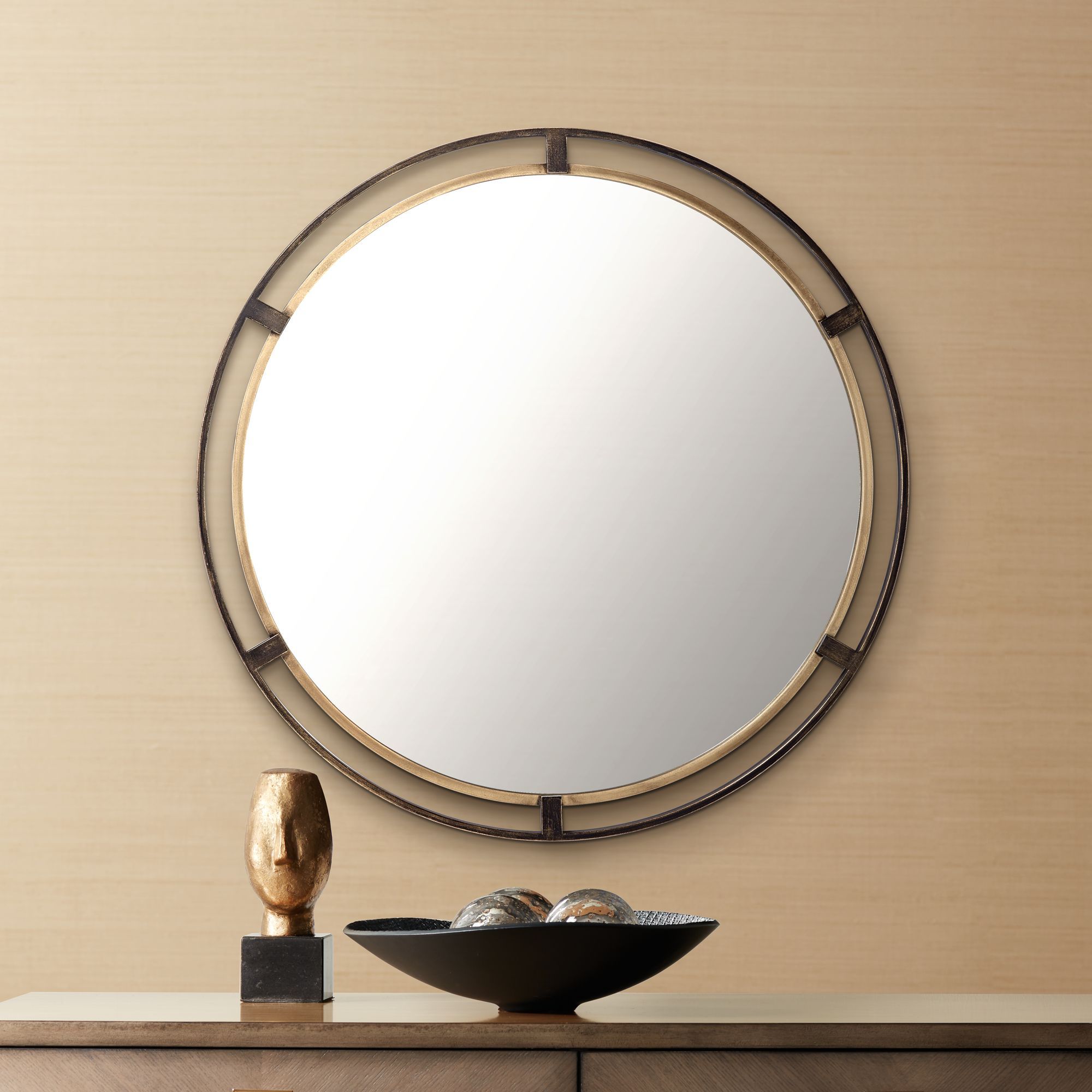 Uttermost Crest Bronze And Gold 34" Round Wall Mirror – Walmart Regarding Silver And Bronze Wall Mirrors (View 15 of 15)