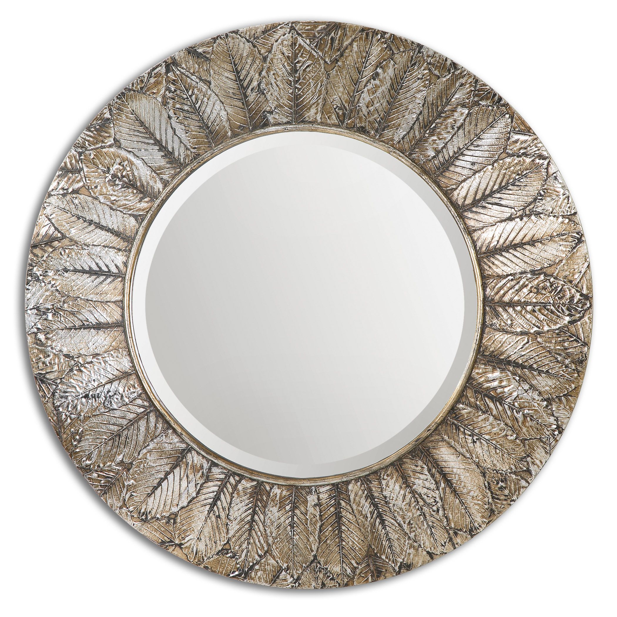 Uttermost Foliage Round Silver Leaf Mirror Within Antique Gold Leaf Round Oversized Wall Mirrors (View 4 of 15)