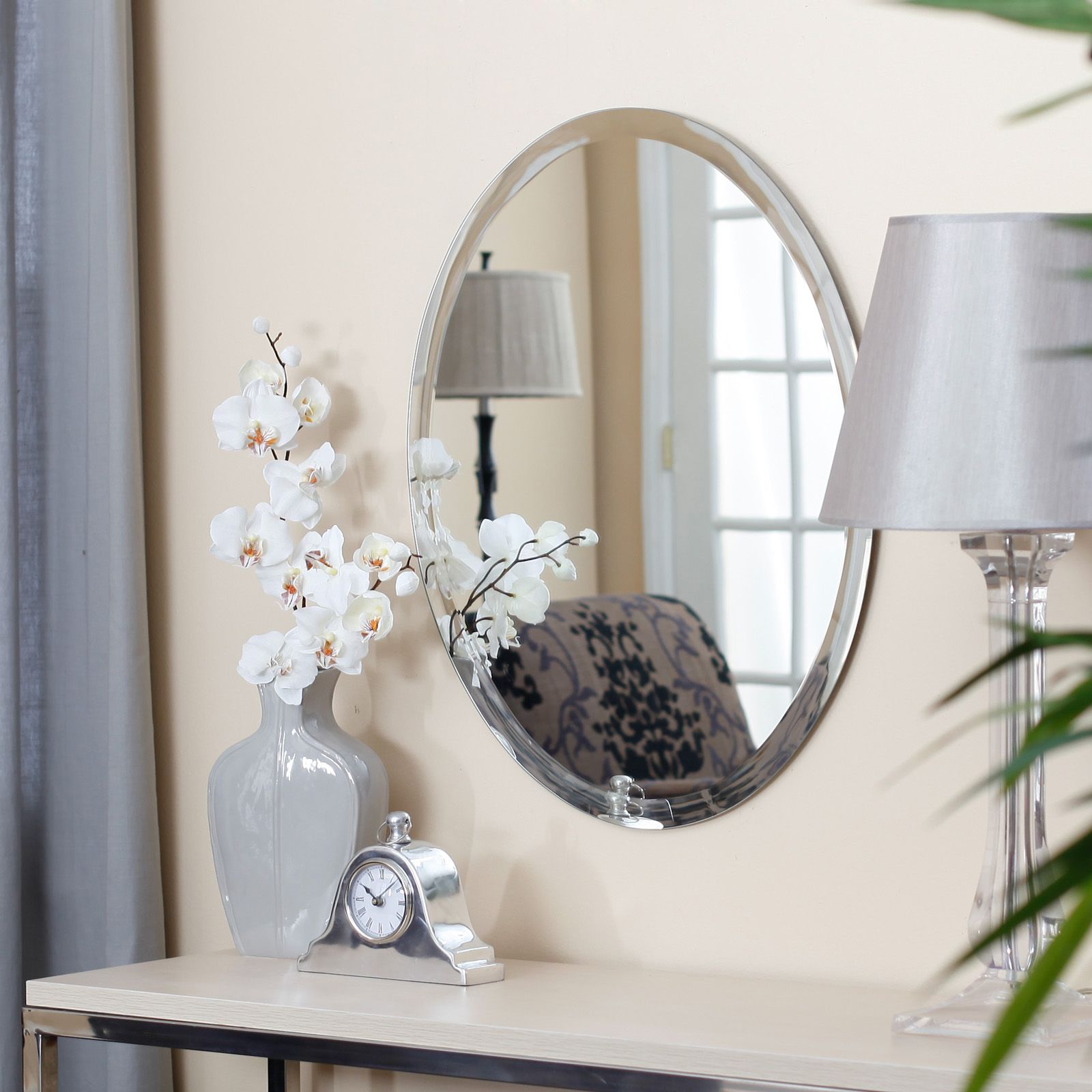 Uttermost Frameless Oval Beveled Vanity Mirror – Mirrors At Hayneedle Throughout Thornbury Oval Bevel Frameless Wall Mirrors (View 12 of 15)