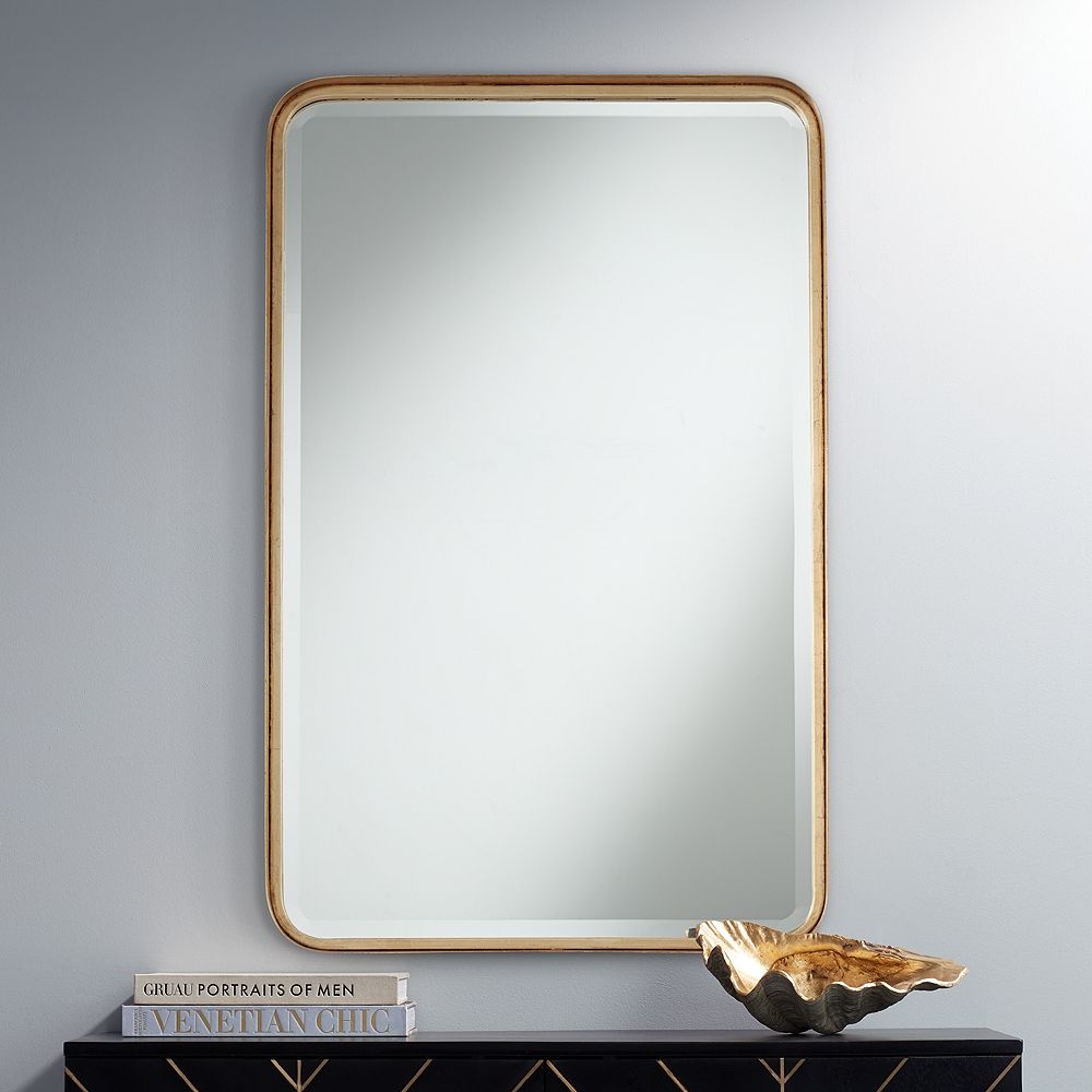 Uttermost Gold 24" X 38" Rounded Edge Wall Mirror – Style # 87m38 Regarding Antique Gold Cut Edge Wall Mirrors (View 4 of 15)