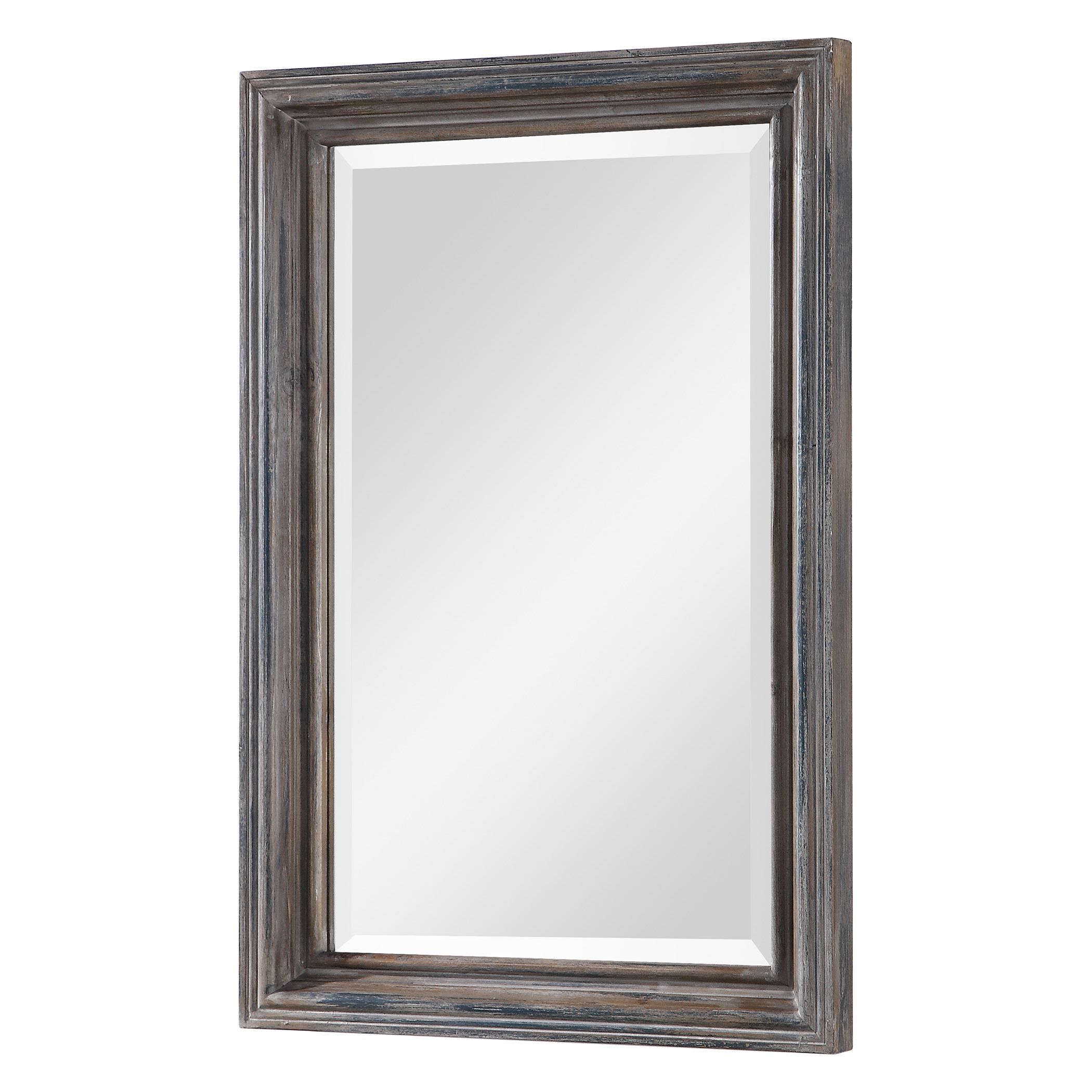 Uttermost Gulliver Distressed Blue Vanity Wall Mirror Solid Wood Throughout Kristy Rectangular Beveled Vanity Mirrors In Distressed (View 6 of 15)