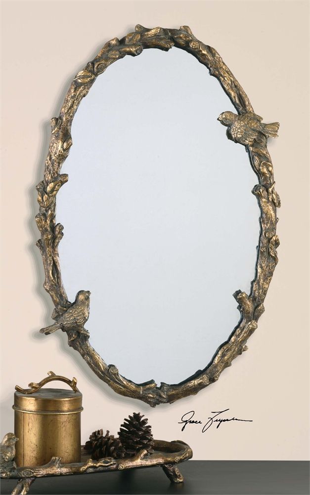 Uttermost Paza Oval Vine Gold Mirror | Gold Mirror Wall, Antique Mirror With Regard To Farmhouse Woodgrain And Leaf Accent Wall Mirrors (View 13 of 15)