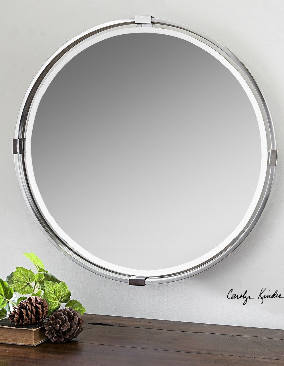 Uttermost Tazlina Brushed Nickel Round Mirror 9109, 30" With Brushed Nickel Octagon Mirrors (View 14 of 15)
