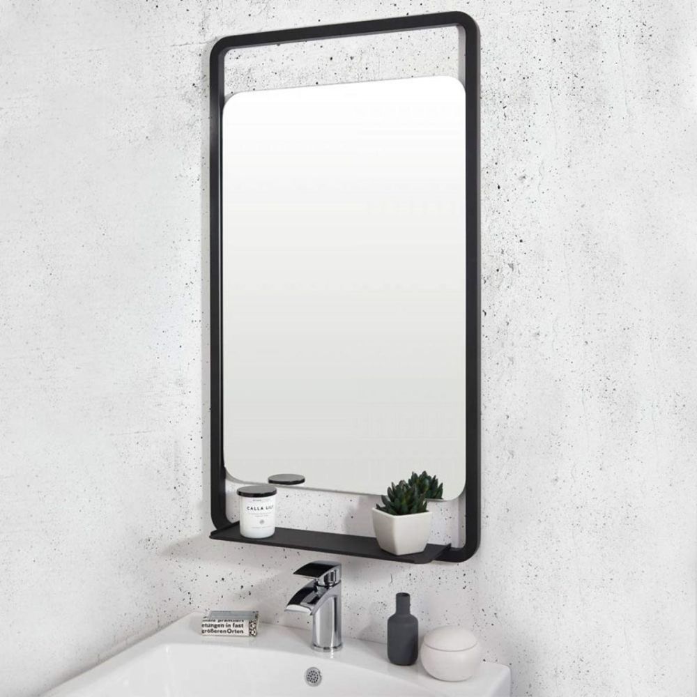 Vellamo Matt Black Bathroom Mirror & Shelf – 900 X 500mm In 2020 In Matte Black Square Wall Mirrors (View 9 of 15)