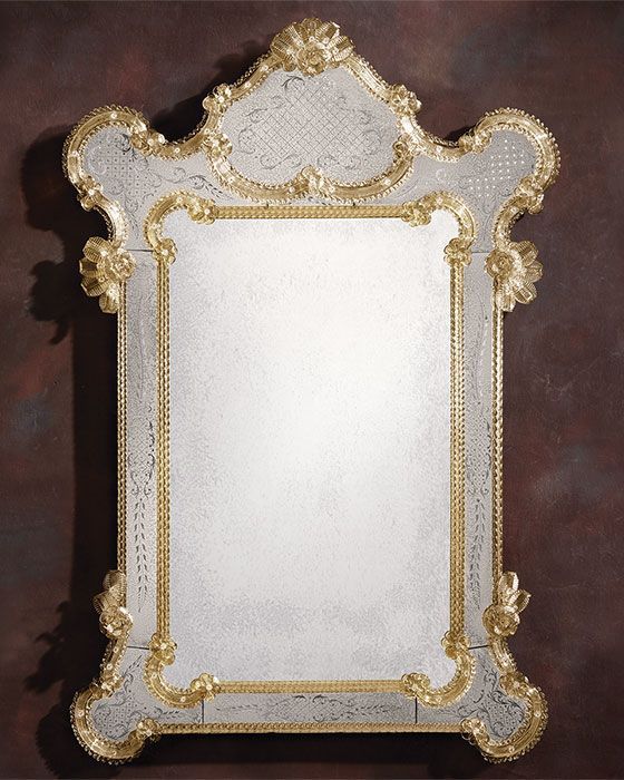 Venetian Mirror Framed In Hand Etched Antiqued Glass With Gold Inside Antique Gold Etched Wall Mirrors (View 2 of 15)