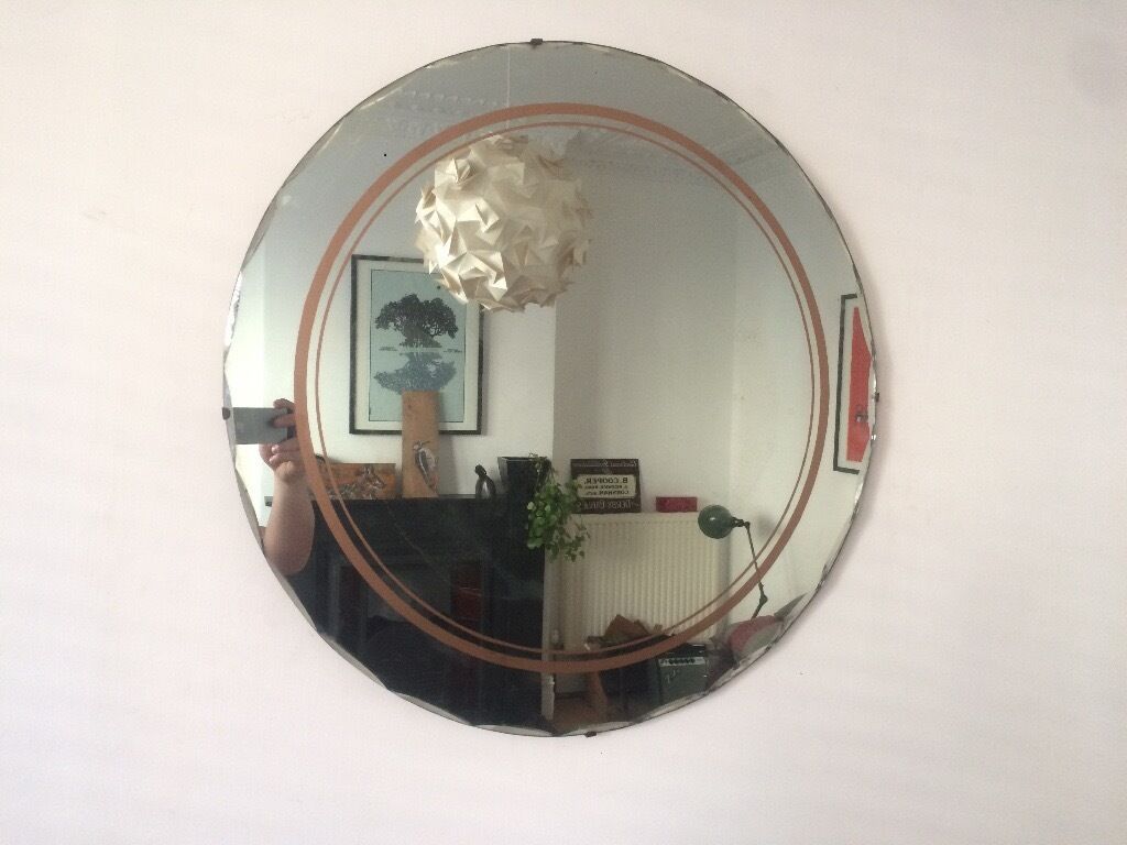 Vintage 1930s Art Deco Circular Shape Scalloped Edge Wall Mirror | In In Edged Wall Mirrors (View 4 of 15)