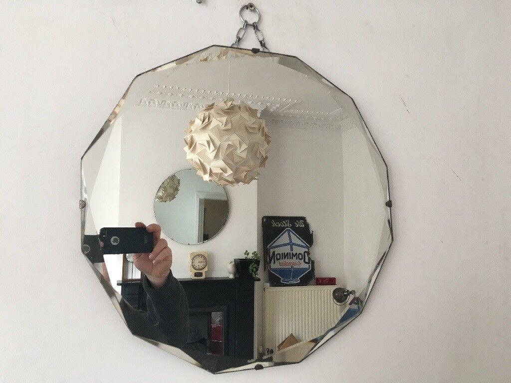 Vintage 1930s Art Deco Small Circular 12 Sided Frameless Diamond Cut Intended For Rounded Cut Edge Wall Mirrors (View 8 of 15)