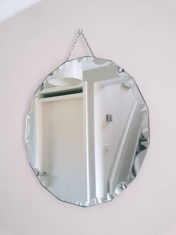 Vintage Antique Round Bevelled Edge Scalloped Edge Mirror On Chain Intended For Round Scalloped Edge Wall Mirrors (View 14 of 15)