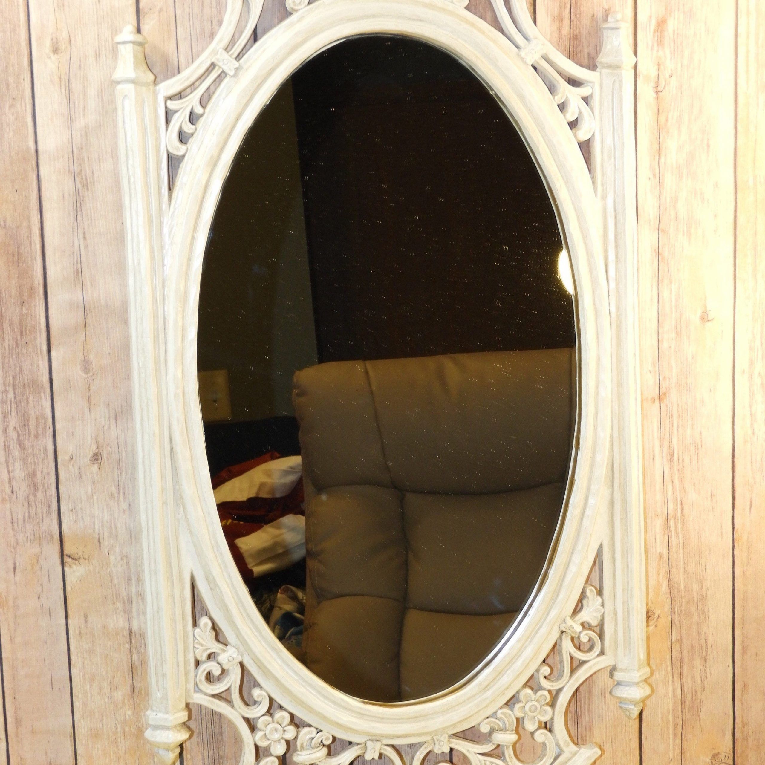 Vintage Antiqued White Wall Mirror, Decorative Syroco Wall Hanging In White Wall Mirrors (View 3 of 15)
