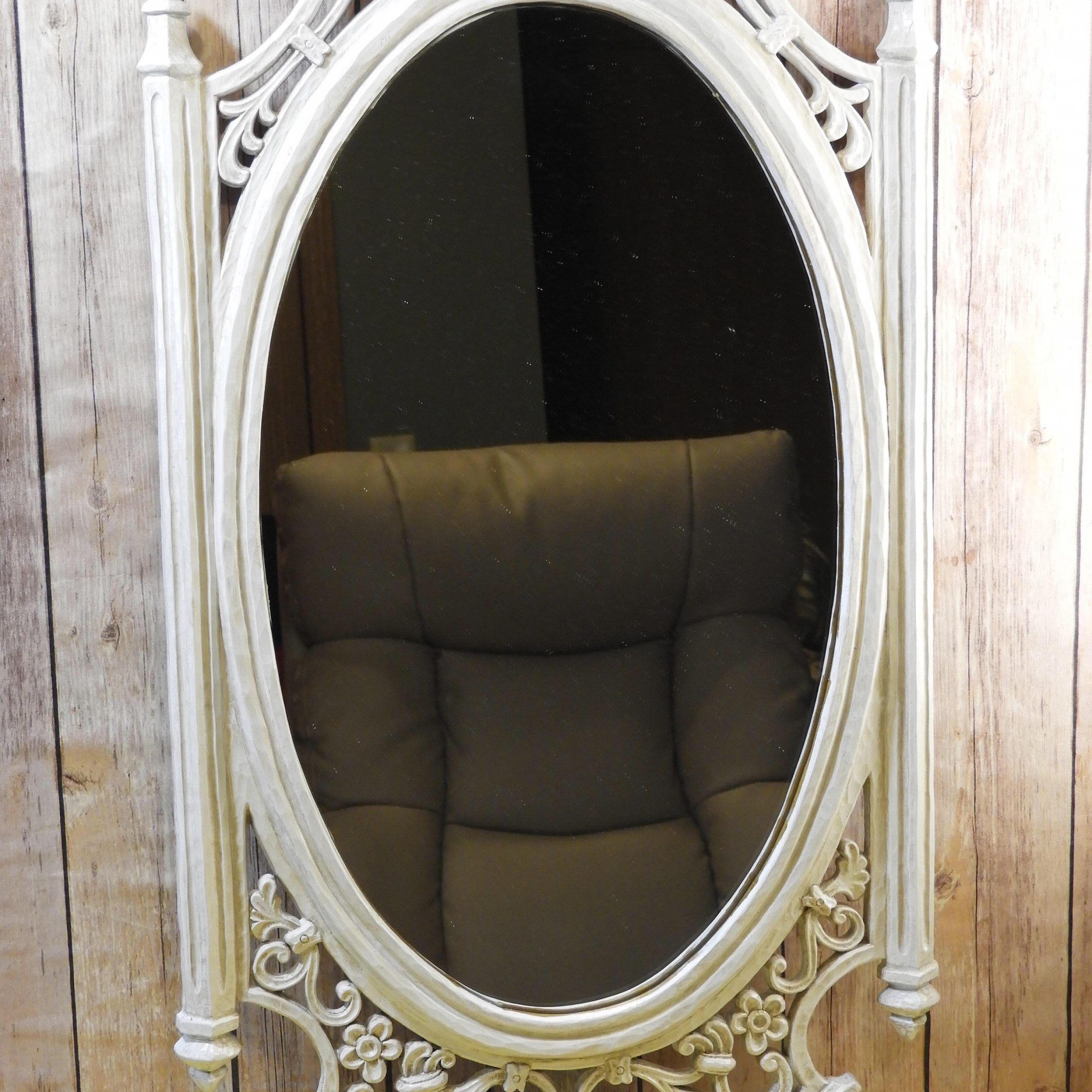 Vintage Antiqued White Wall Mirror, Decorative Syroco Wall Hanging Pertaining To White Wall Mirrors (View 5 of 15)