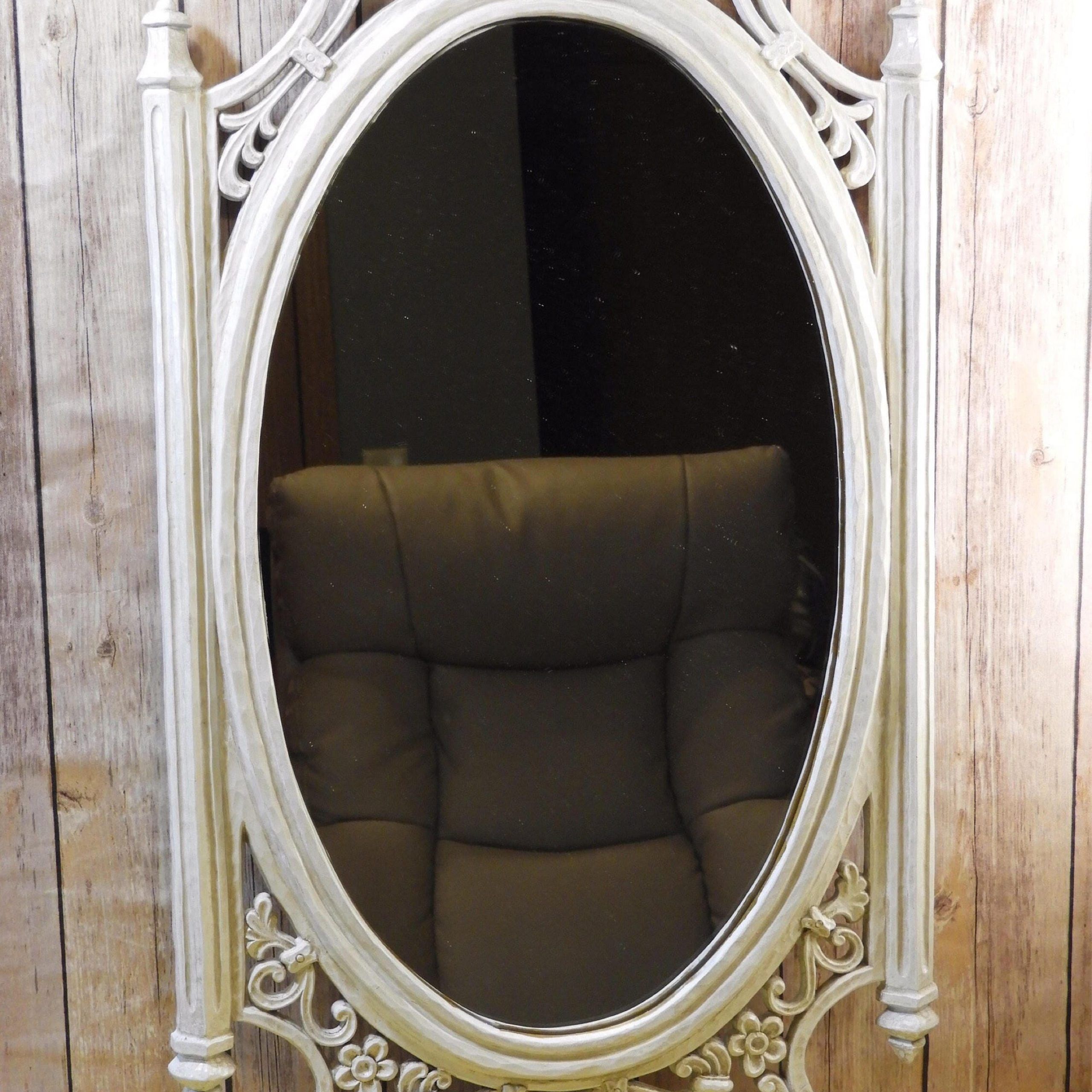 Vintage Antiqued White Wall Mirror, Decorative Syroco Wall Hanging With Bruckdale Decorative Flower Accent Mirrors (View 4 of 15)