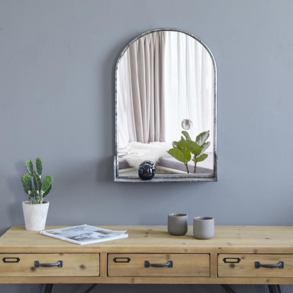 Vintage Arched Wall Mirror W/ Shelf Rustic Wall Mounted Mirrors For Intended For Arch Top Vertical Wall Mirrors (Photo 14 of 15)