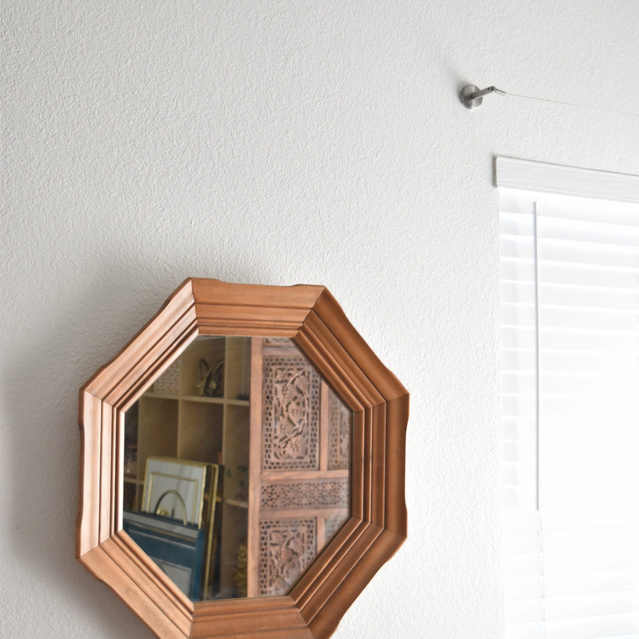 Vintage Carved Wood Octagon Wall Hanging Mirror | Diamond Shaped Mirror Within Octagon Wall Mirrors (View 1 of 15)