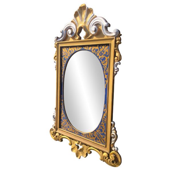 Vintage French Rococo Victorian Royal Blue & Gold Painted Wall Mirror Intended For Royal Blue Wall Mirrors (View 7 of 15)