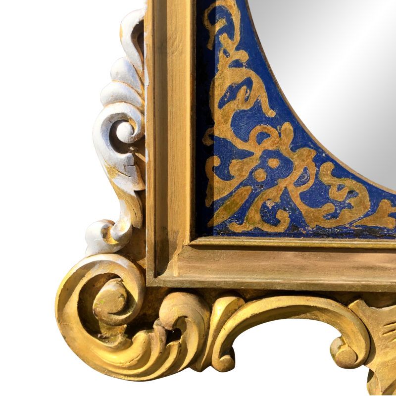 Vintage French Rococo Victorian Royal Blue & Gold Painted Wall Mirror Intended For Royal Blue Wall Mirrors (View 2 of 15)