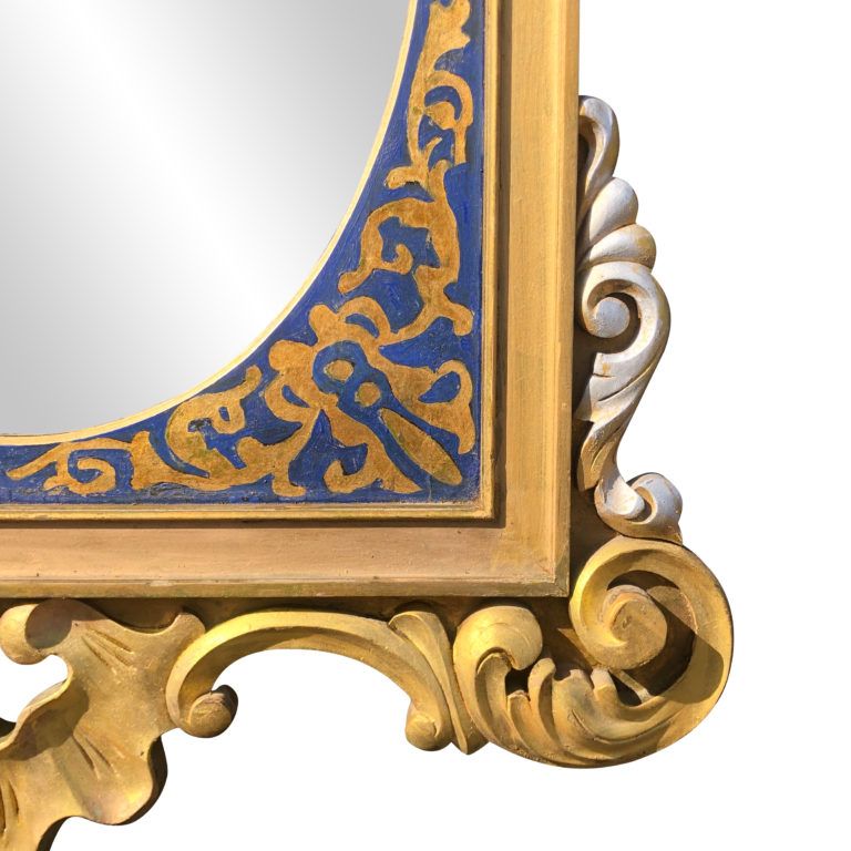 Vintage French Rococo Victorian Royal Blue & Gold Painted Wall Mirror With Royal Blue Wall Mirrors (View 1 of 15)