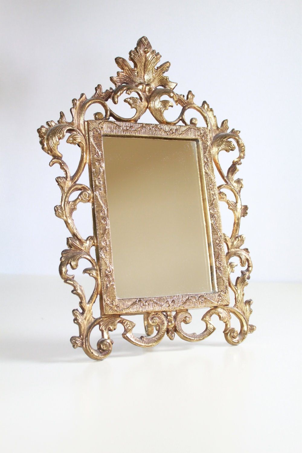 Vintage Golden Vanity Mirror Stand Hollywood Regency Wall Inside Antique Iron Standing Mirrors (View 3 of 15)