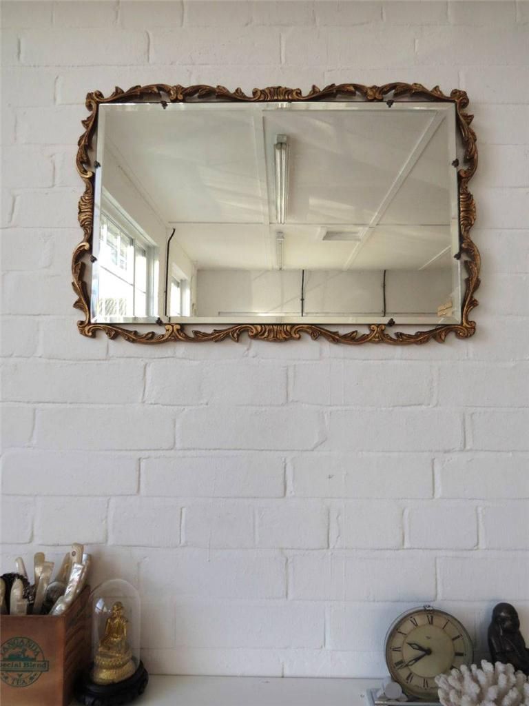 Vintage Large Bevelled Edge Atsonea Wall Mirror With Gold Wooden Frame Intended For Smoke Edge Wall Mirrors (View 12 of 15)