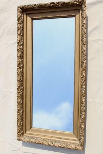 Vintage Mirror W/ Deep Frame, Ornate Gold Gesso Wood Frame, Rectangle Intended For Rectangle Antique Galvanized Metal Accent Mirrors (View 3 of 15)