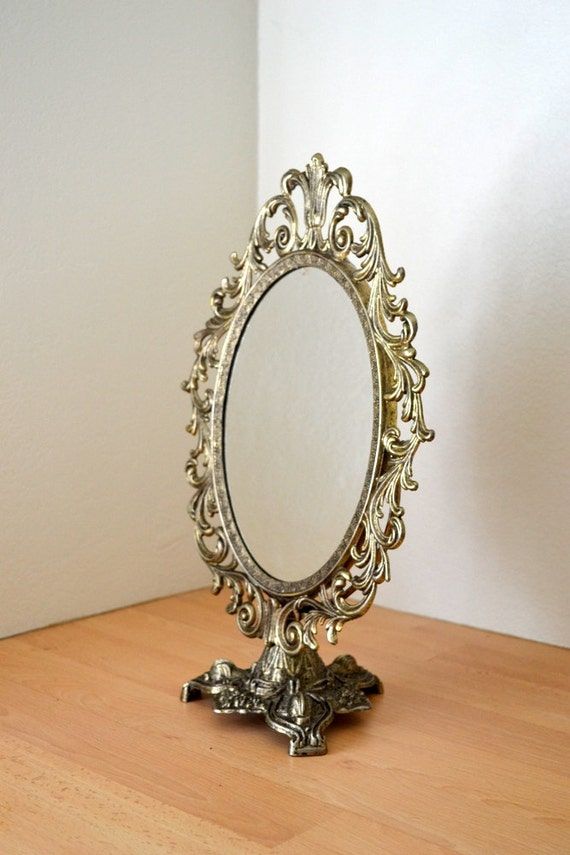 Vintage Ornate Standing Vanity Mirror Victorian Scrolled Within Antique Iron Standing Mirrors (View 10 of 15)