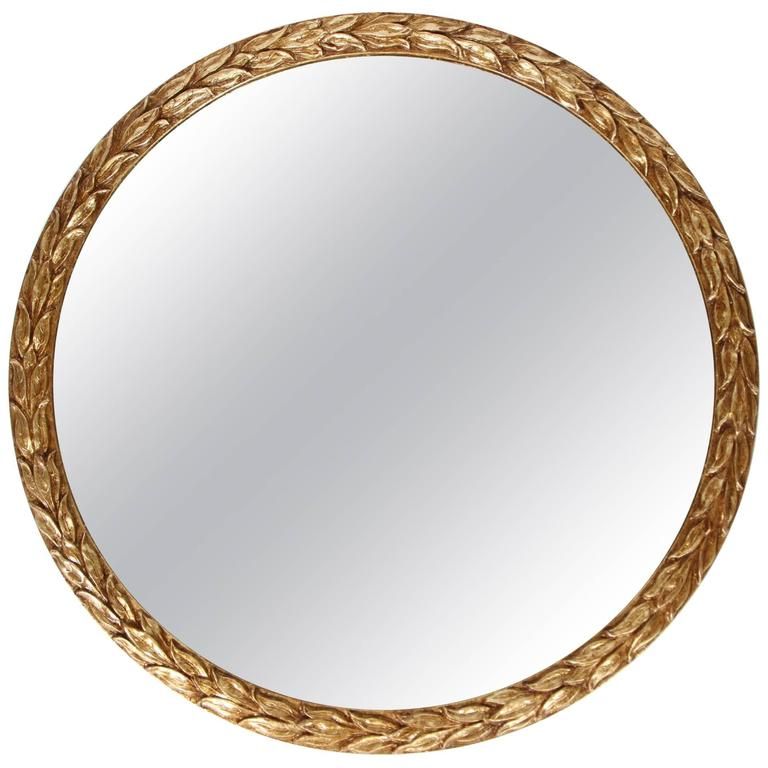Vintage Round Laurel Leaf Framed Mirror With New Gold Leaf Finish At Throughout Gold Metal Framed Wall Mirrors (View 13 of 15)