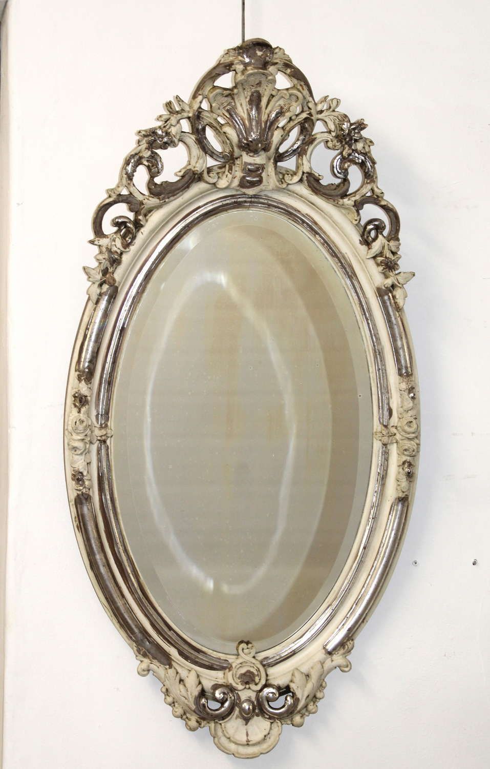 Vintage Silver And Cream Oval Mirror Regarding Antique Silver Oval Wall Mirrors (View 7 of 15)