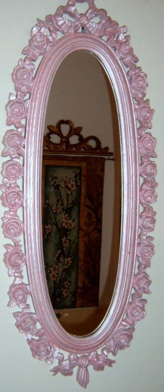 Vintage Syroco Mirror Wall Mirror Pink Mirror Roses Within Pink Wall Mirrors (View 13 of 15)